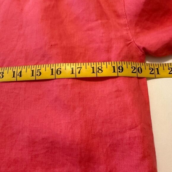 Garnet Hill Pink Linen Three Quarter Sleeve Coastal Shirt Dress Size 10 - Picture 7 of 12